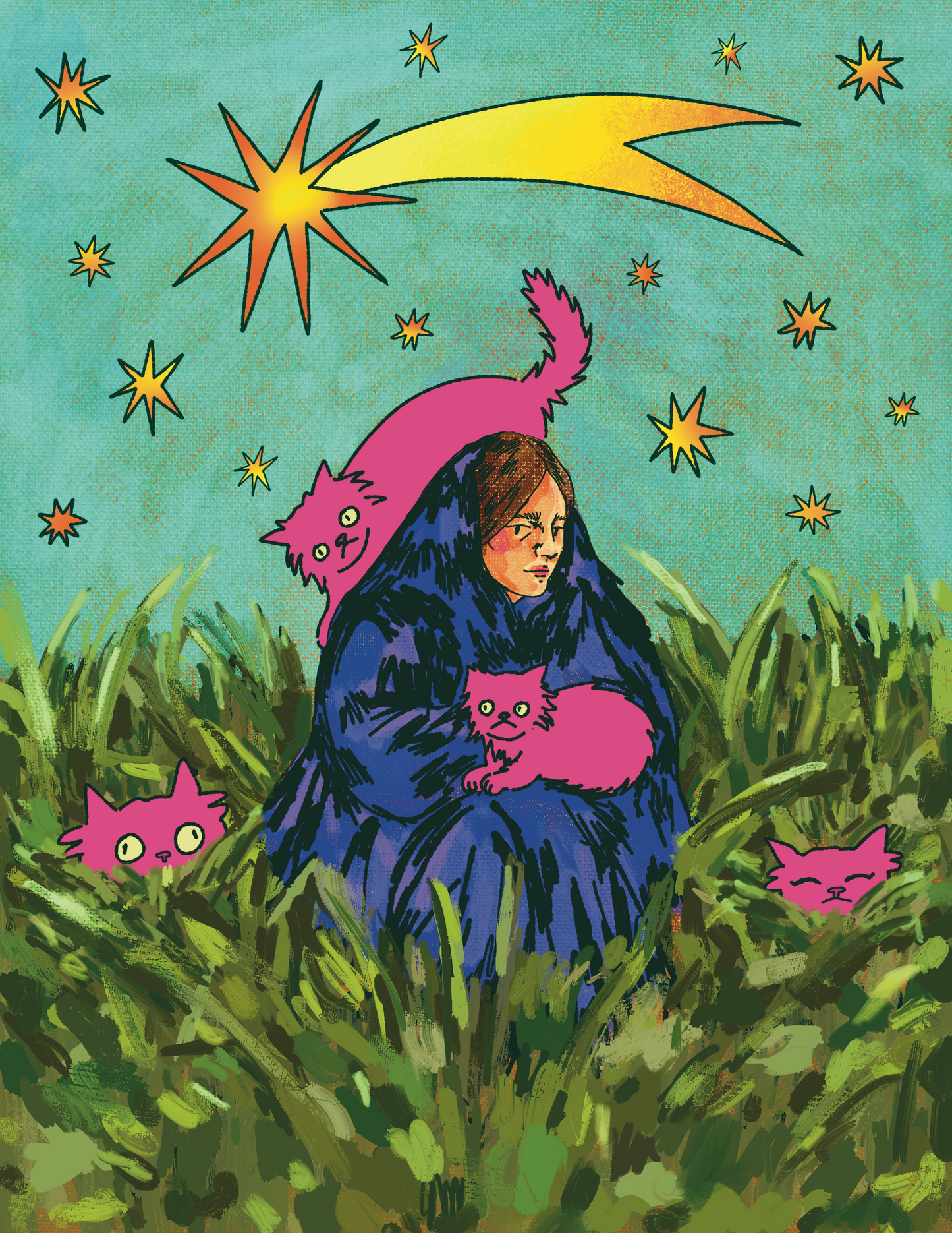 A Lady and Cats - Print