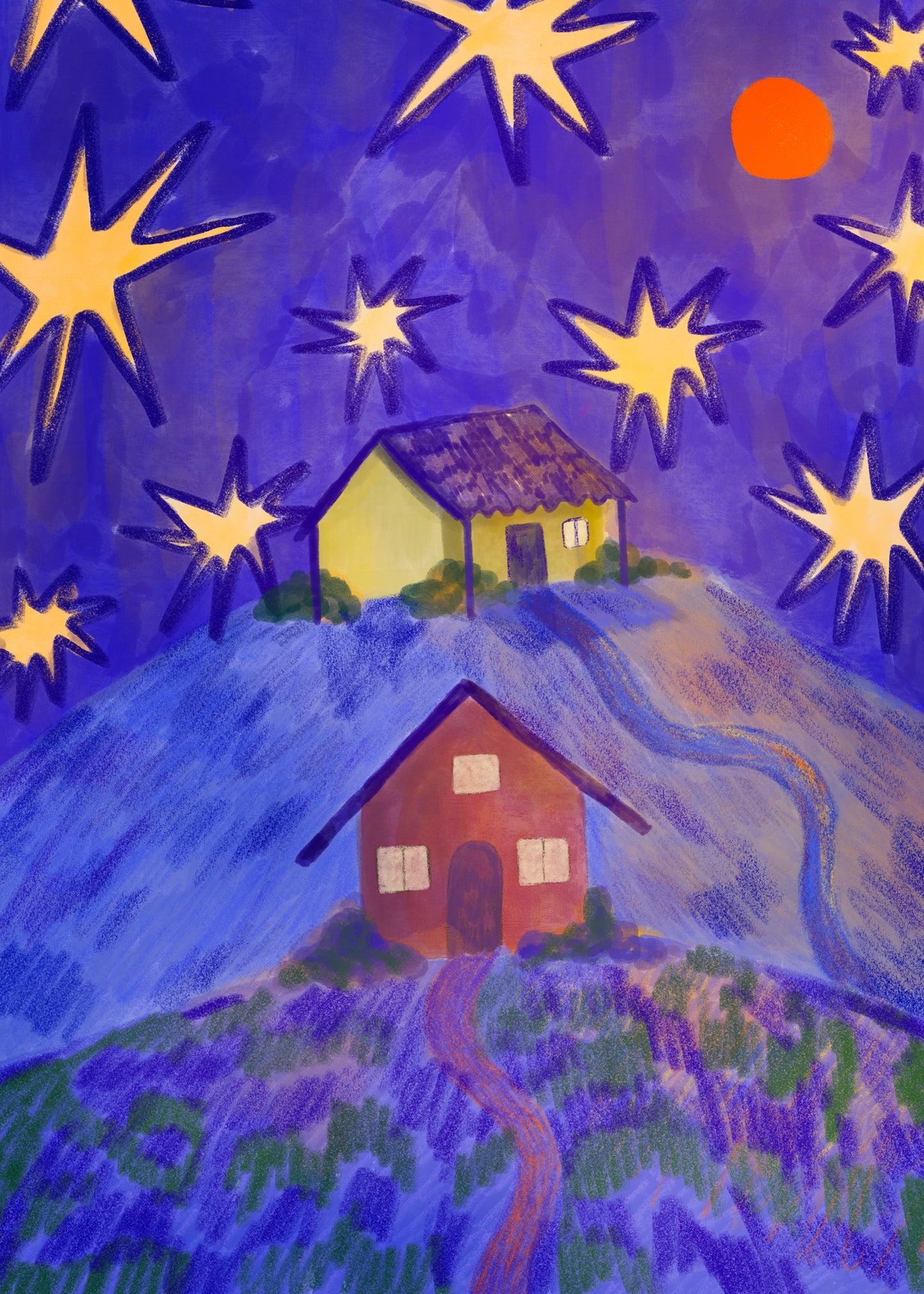 Starry Night Over the Hill - Mini Print