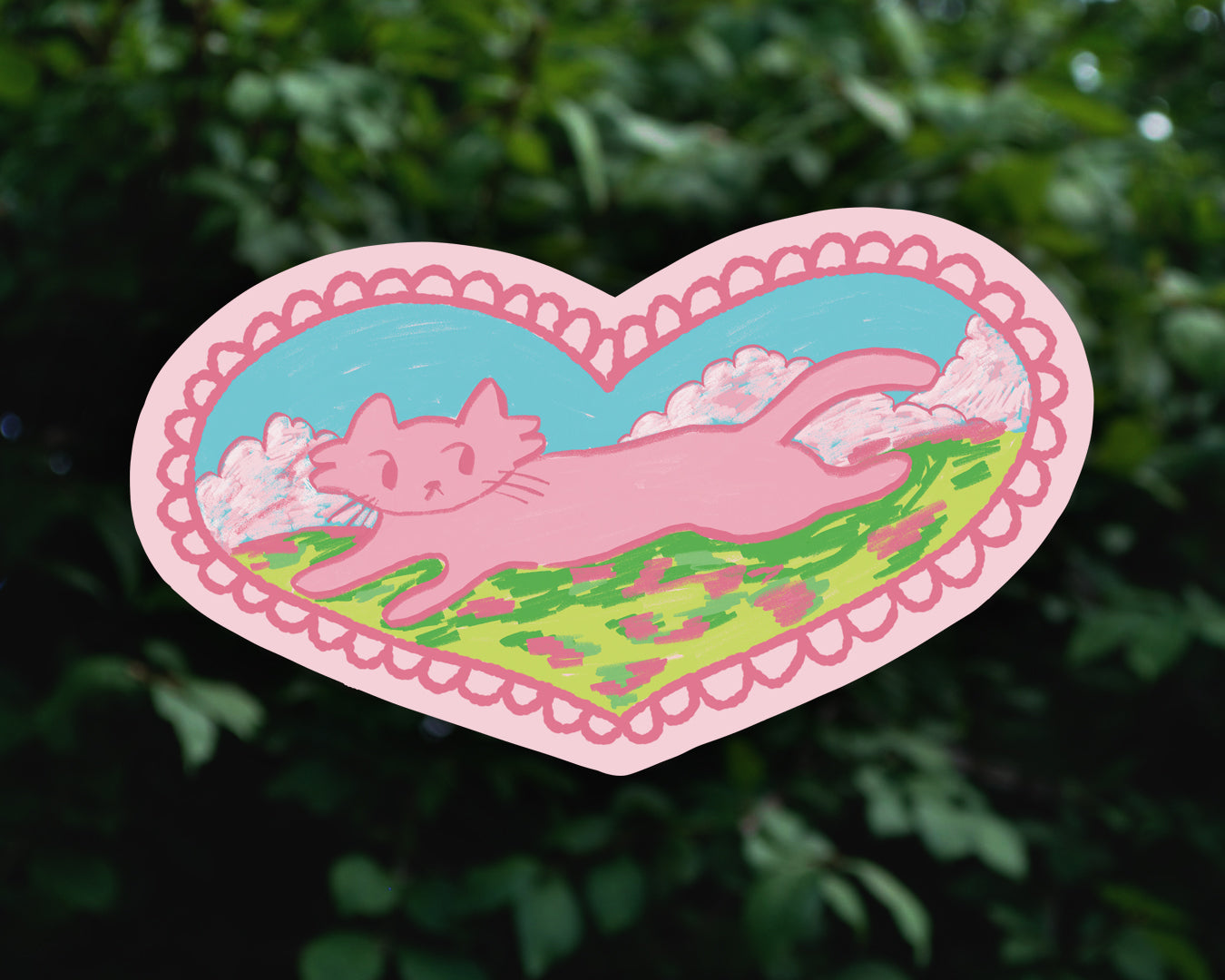Cute Pink Cat Heart - Vinyl Sticker