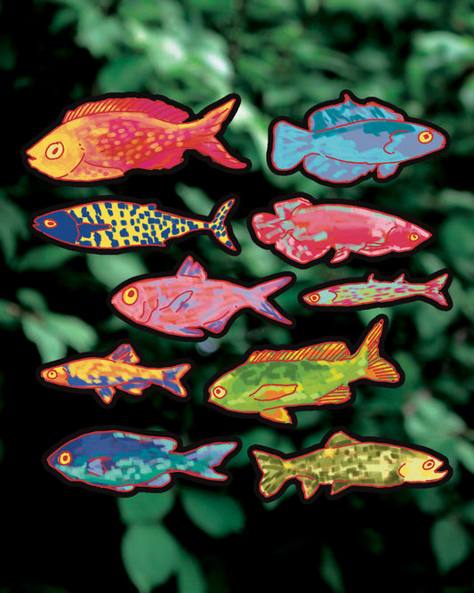 10 fishies - Mini Holographic Stickers