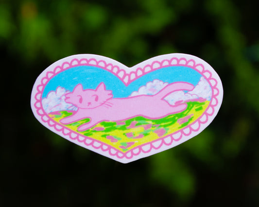 Cute Pink Cat Heart - Vinyl Sticker