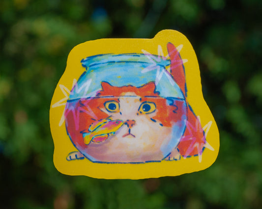 Cat & Fish Tank - Vinyl Sticker