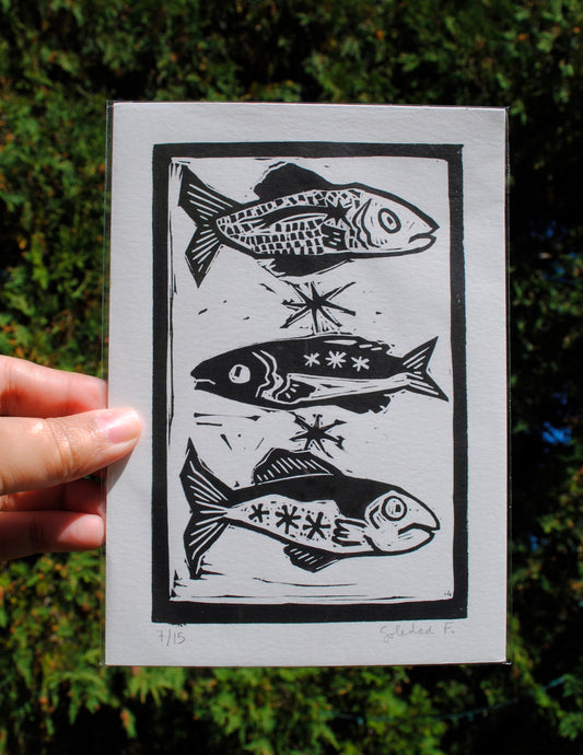 Fishies - Linocut Print
