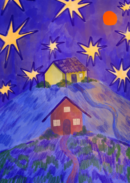 Starry Night Over the Hill - Mini Print