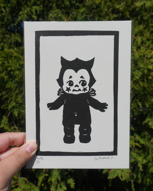 Kewpie Devil - Linocut Print
