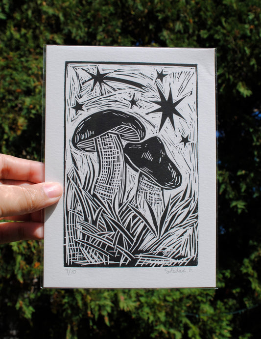 Mushrooms - Linocut Print