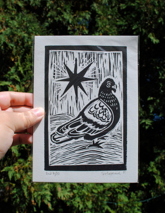 Pigeon - Linocut Print
