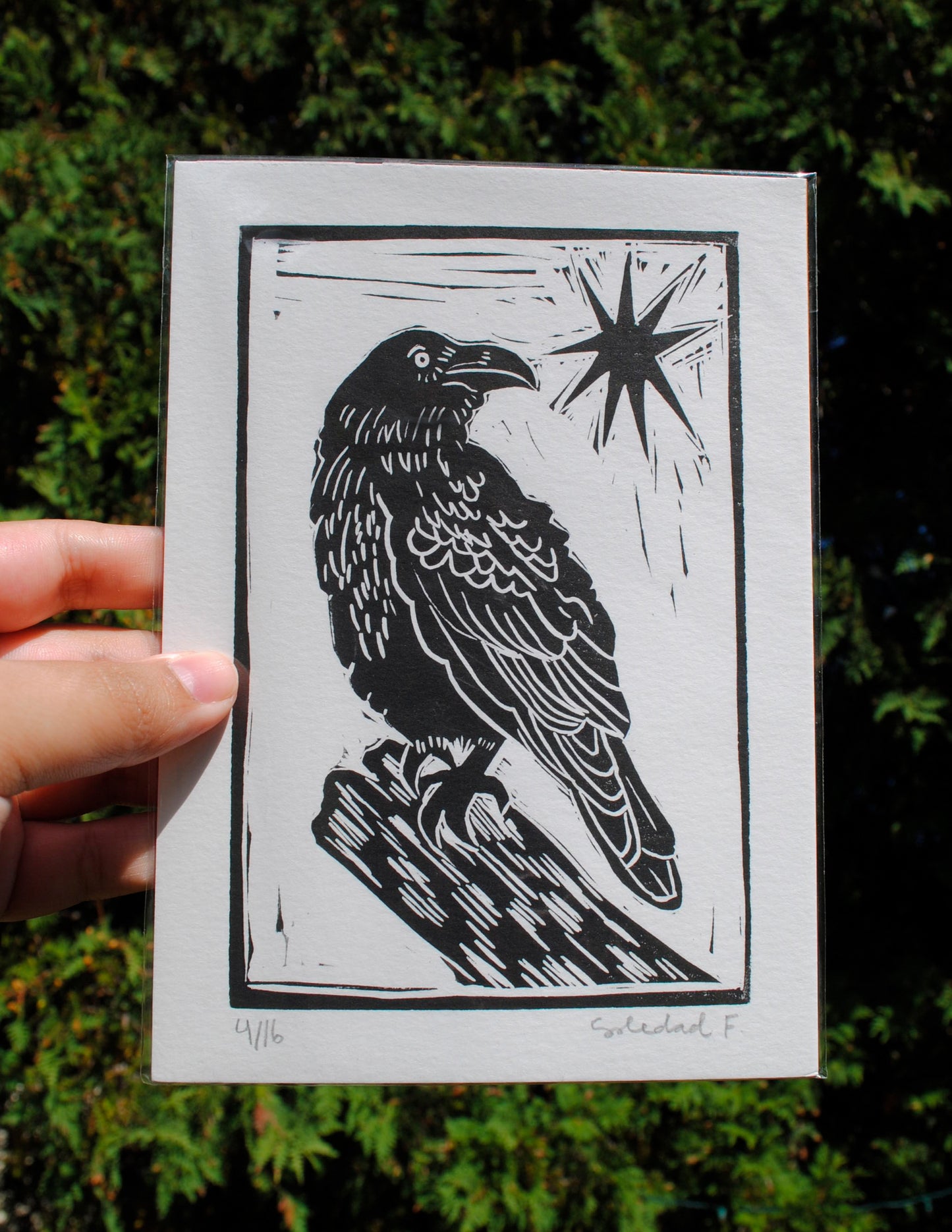 Raven - Linocut Print