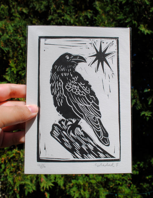Raven - Linocut Print