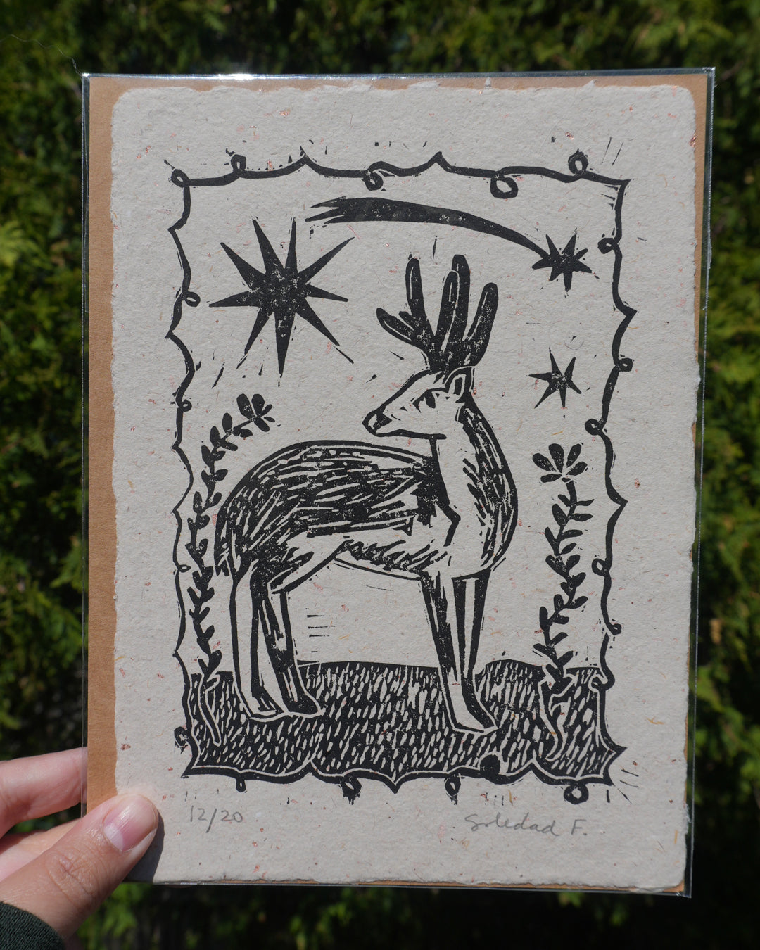 Reindeer - Linocut Print
